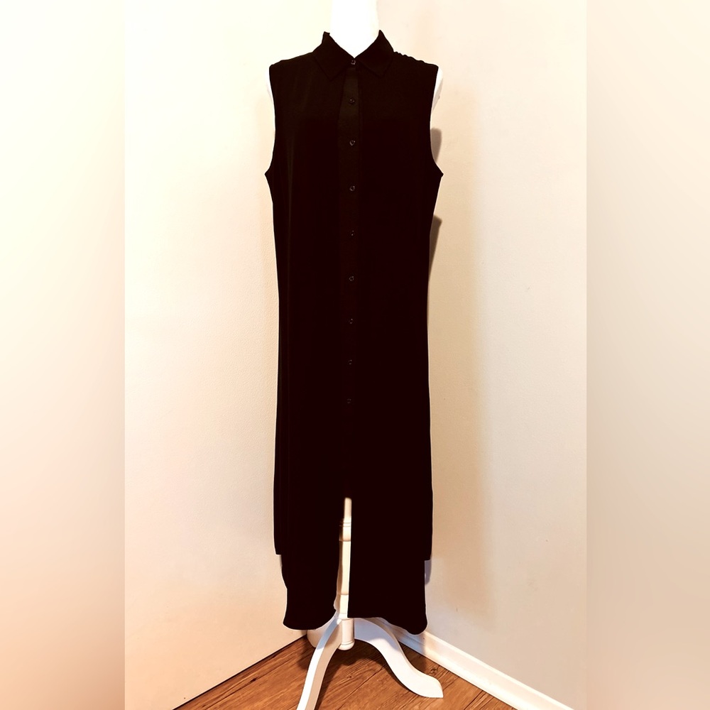 Calvin Klein Women’s Black Button Collar Sleeveless Dress, Midi , Size Large